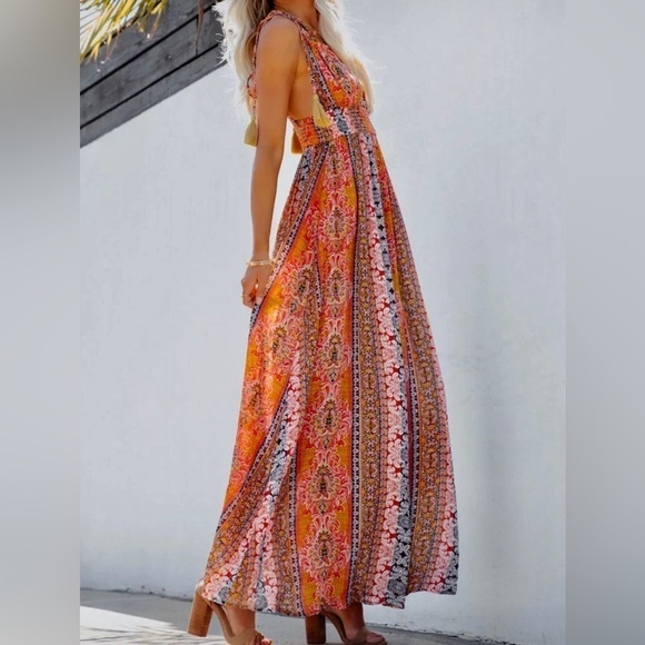 Karina Bohemian Backless Tassel Maxi Dress - Picture 3 of 9